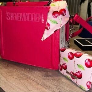 Steve Madden Cherry Print Pink Shoulder Bag